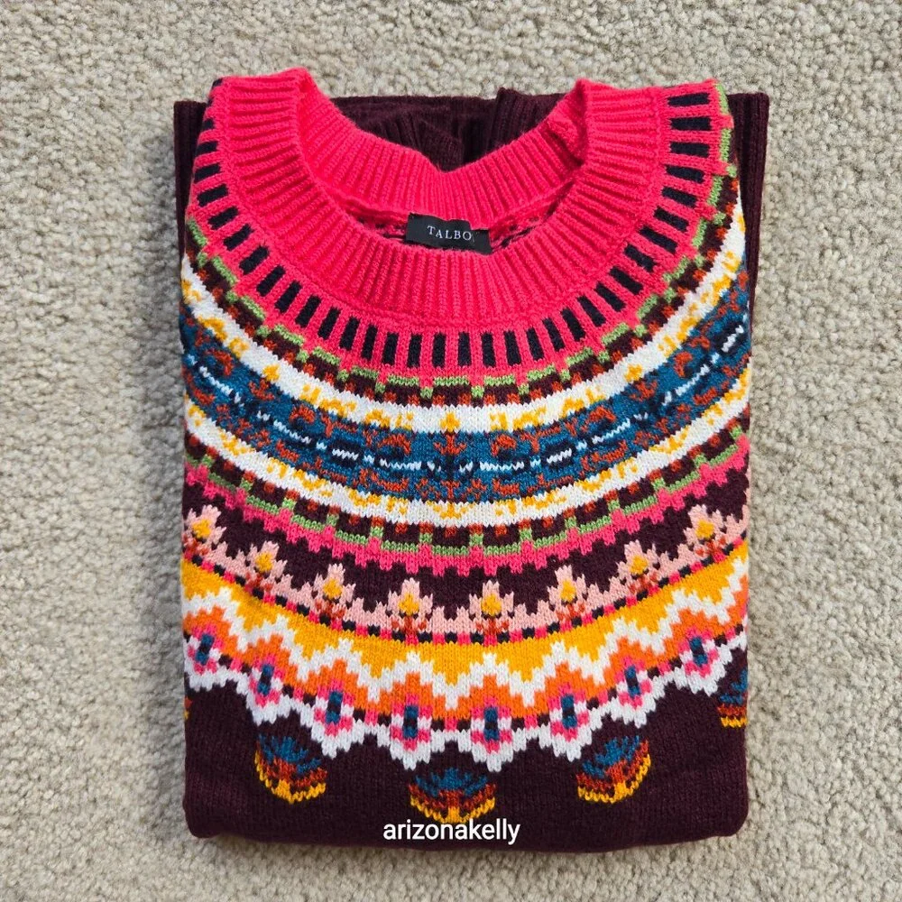 NWT Talbots Fair Isle Sweater Burgundy XS - Picture 6 of 9